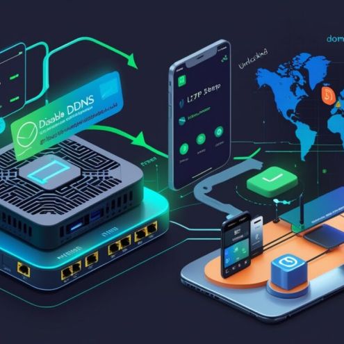 На изображении представлена визуализация работы децентрализованной платформы хранения данных. В центре расположен сервер, подключенный к сети через роутер. Сервер соединен кабелями с несколькими устройствами, такими как смартфоны и планшеты, на которых открыты приложения с иконками, напоминающими облачные хранилища. Также видны подключения к другим устройствам и платформам, обозначенным различными символами и названиями.