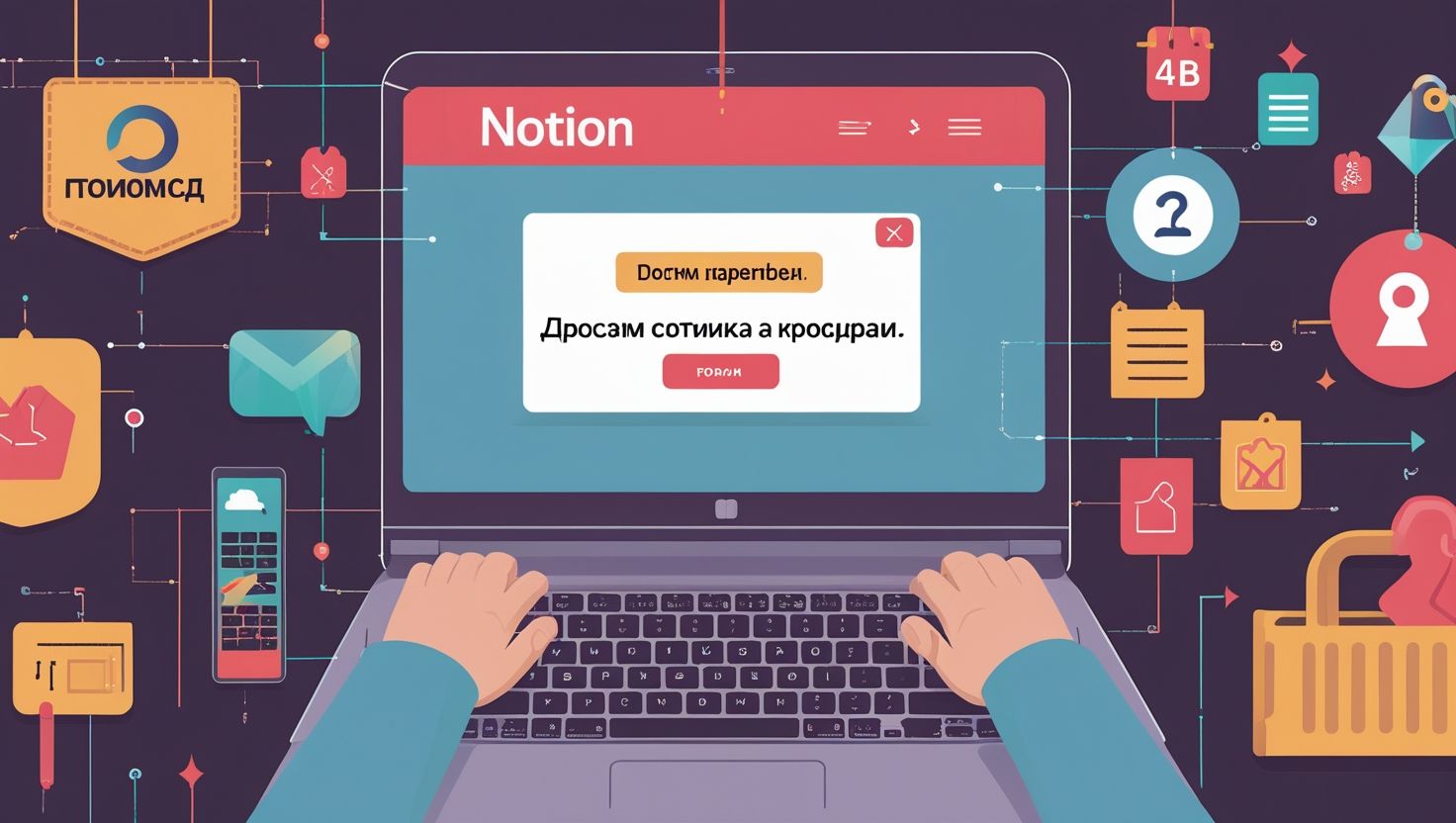 Кибербезопасность защита данных ноутбук Notion уведомление о риске утечки информации цифровая безопасность управление паролями интернет безопасность