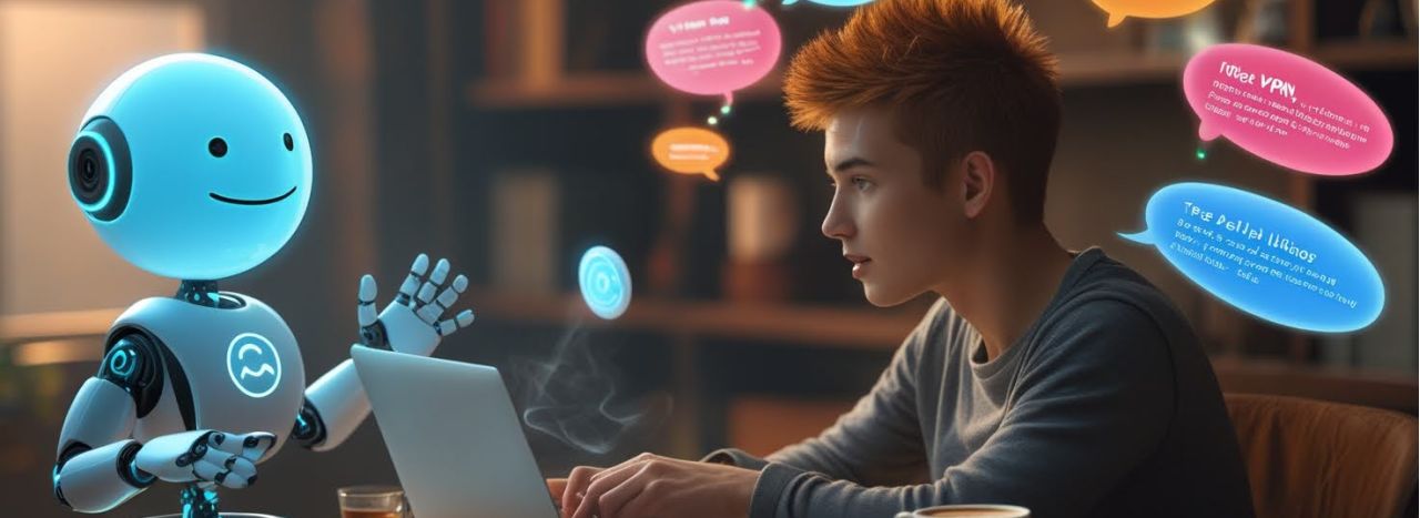 Чат-бот техподдержки помогает пользователю настроить VPN, всплывающие окна с FAQ, уютное цифровое рабочее место